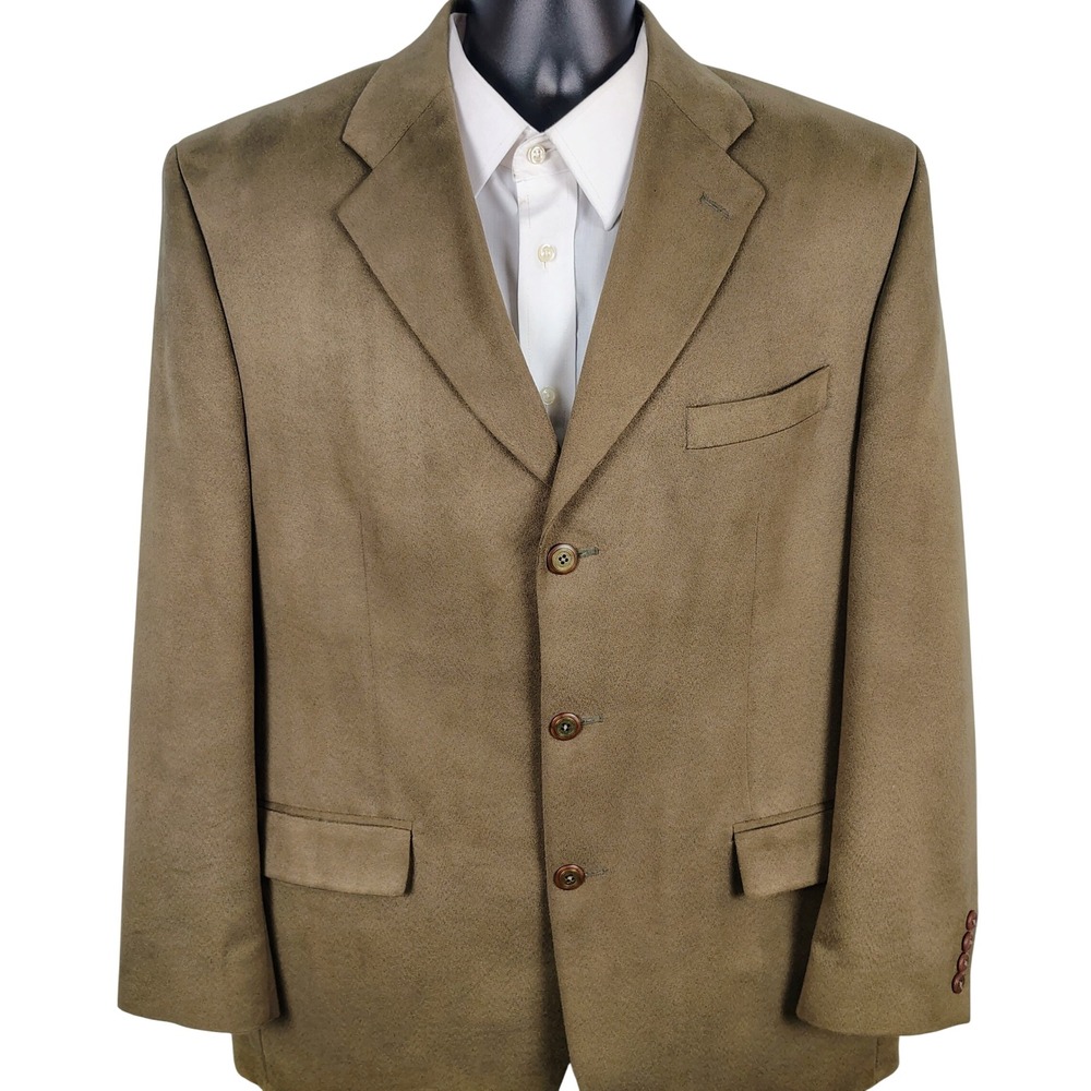 Chaps Ralph Lauren Mens 43 R Blazer Brown Microfiber Faux Suede Dark Academia